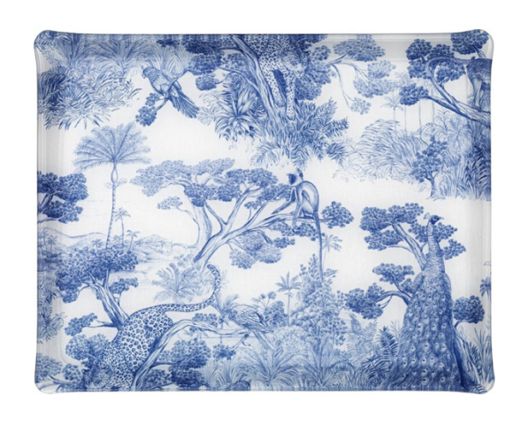 Plateau acrylique toile de Jouy bleu